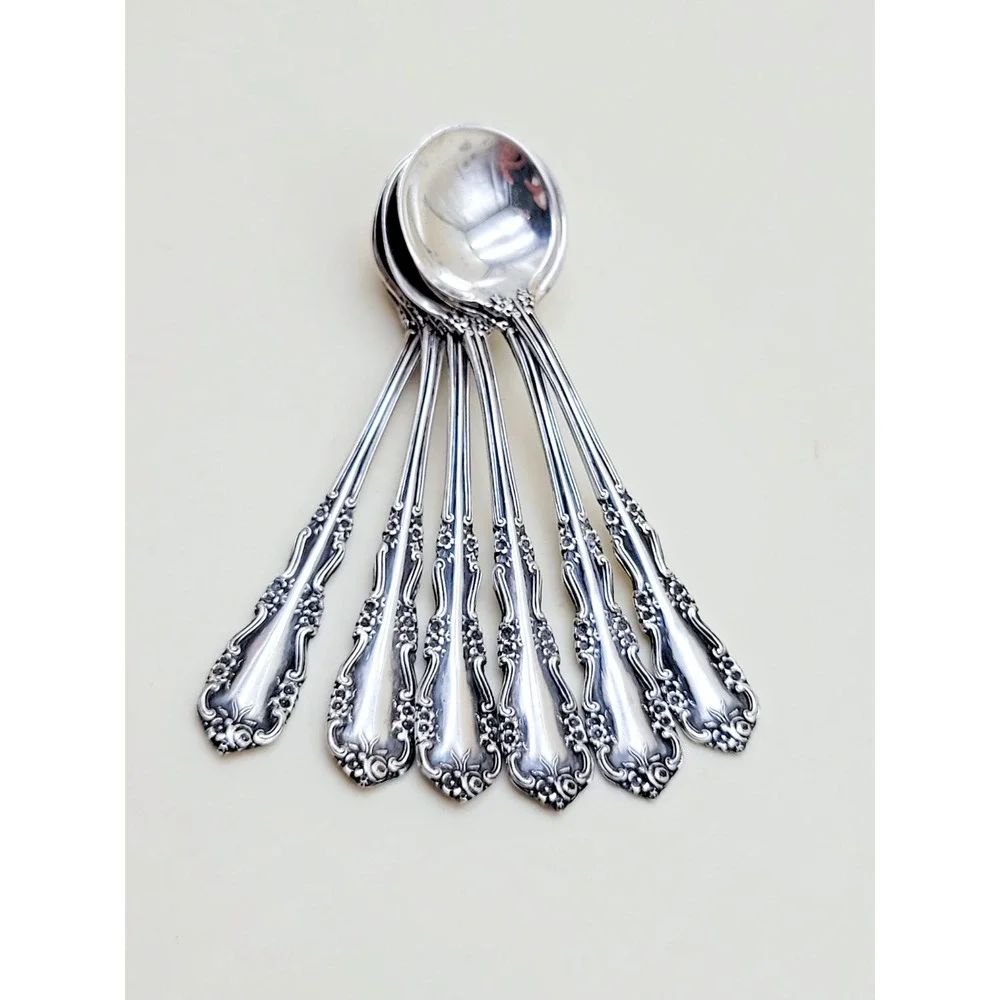 Rare Simpson Hall Miller Company Sterling Salt Spoon Set of 6 Spoons Descontinue